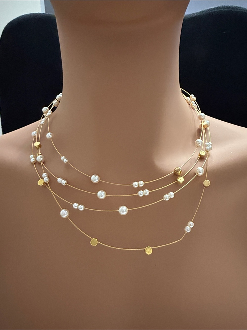 Nolan Miller Gold Multi-Strand Pearl Accent Necklace